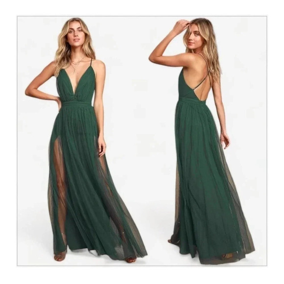 Lulus Women's Green Sweet Serenade Tulle Swiss Dot Surplice Midi Dress Size XXS - Picture 1 of 11